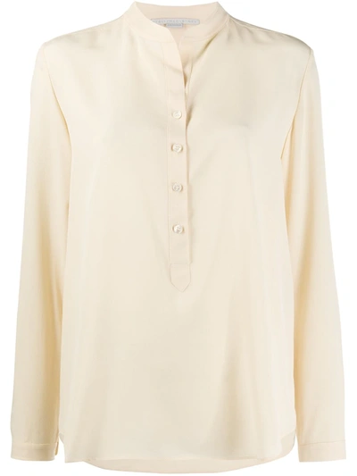 Stella Mccartney Silk Collarless Shirt In Beige