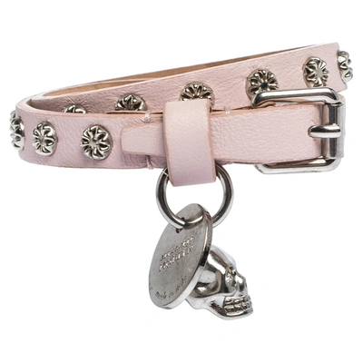 Pre-owned Alexander Mcqueen Light Pink Leather Skull Wrap Bracelet