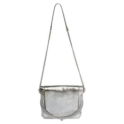 Pre-owned Ferragamo Snakeskin Effect Leather Framy Shoulder Bag In Silver