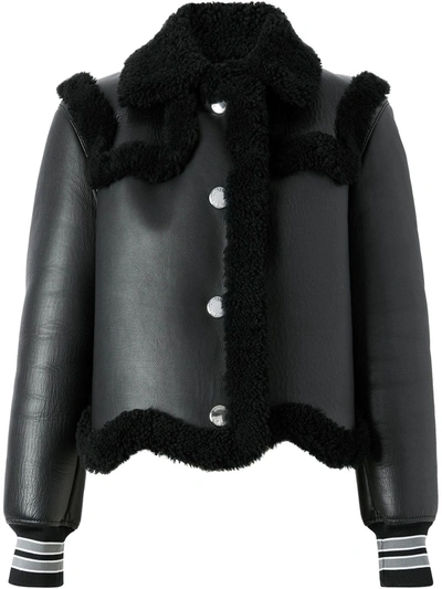 Burberry Striped Cuff Leather And Shearling Jacket In Black