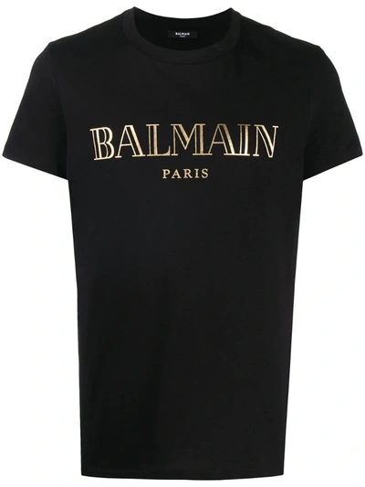 Balmain Metallic Logo Print T-shirt In Black