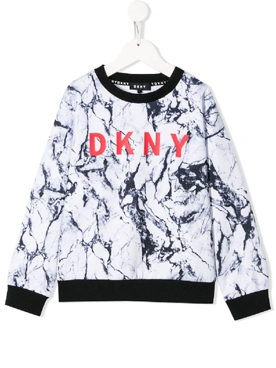Dkny Kids' Logo Marble Print Sweatshirt In White