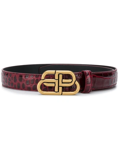 Balenciaga Dark Red Bb Mock Croc Leather Belt