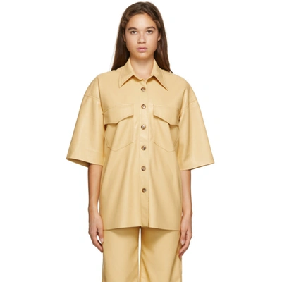 Nanushka Yellow Vegan Leather Roque Short Sleeve Shirt In Margarin