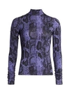 Andamane Beth Snakeskin Print Mockneck Top In Snake Lilac