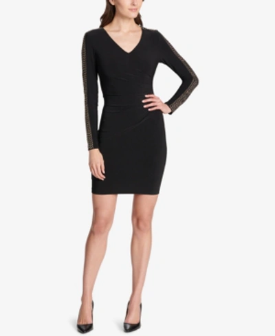 Guess Studded Ruched Sheath Dress In Black