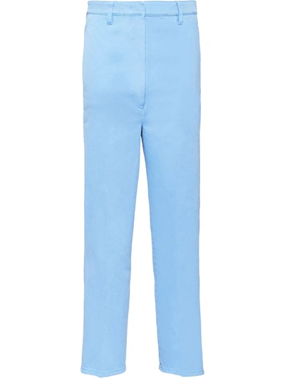 Prada Cropped Poplin Jeans In Blue