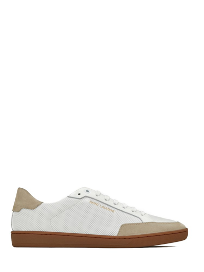 Saint Laurent White Perforated Low-top Trainers In Nero