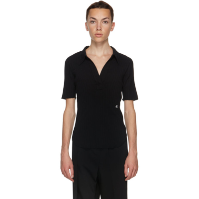 Helmut Lang Black Retro Ribbed Skinny Polo