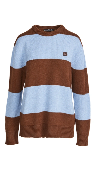 Acne Studios Intarsia-stripe Sweater In Brown In Dark Brown/mineral Blue