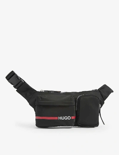 Hugo Branded Nylon Belt Bag In Black