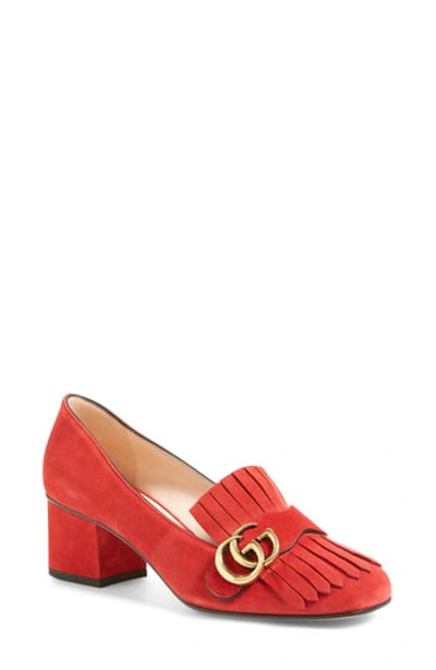 Gucci Fringe Suede 55mm Loafer In Red Suede