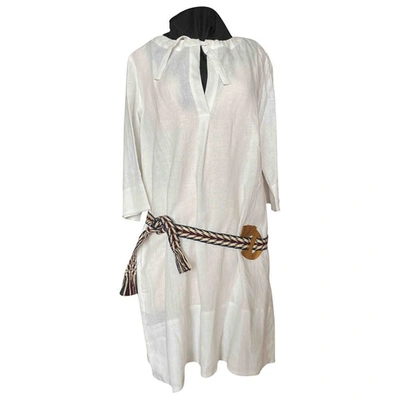 Pre-owned Malo Linen Mini Dress In White