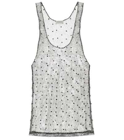 Saint Laurent Embellished Woven Top In Silver