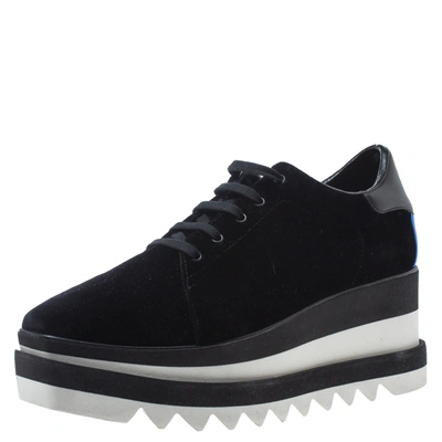 Pre-owned Stella Mccartney Black Velet Elyse Platform Lace Up Sneakers Size 39.5