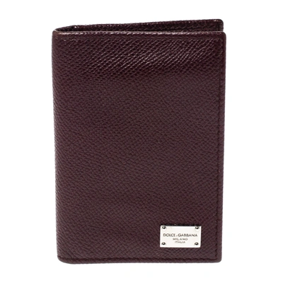 Pre-owned Dolce & Gabbana Dark Burgundy Leather Bifold Card Holder