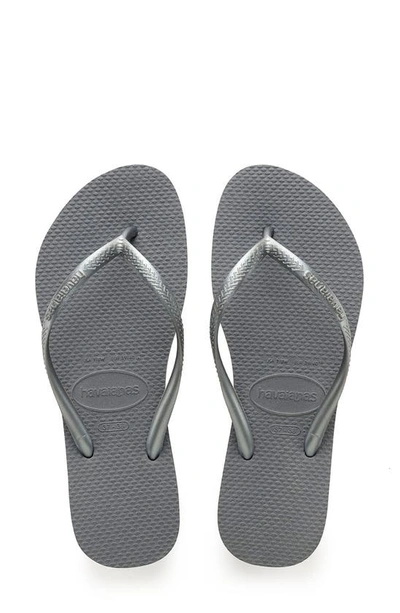 Havaianas Slim Embellished Flip Flops In Steel Grey