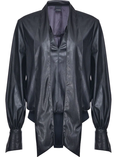 Pinko Womens Black Adamo Leather-look Shirt Body 6