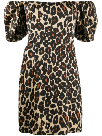De La Vali Koko Leopard-print Satin Mini Dress In Neutrals