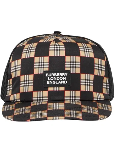 Burberry Chequer Econyl And Mesh Baseball Cap In Black/archive Beige