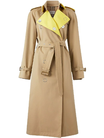 Burberry Colour Block Cotton Gabardine Trench Coat In Brown