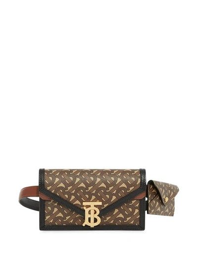 Burberry Belted Monogram E-canvas Tb Envelope Clutch In Brown