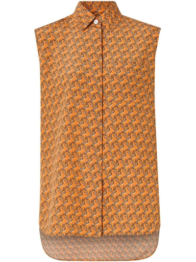 Burberry Sleeveless Unicorn Print Silk Crepe De Chine Shirt In Orange