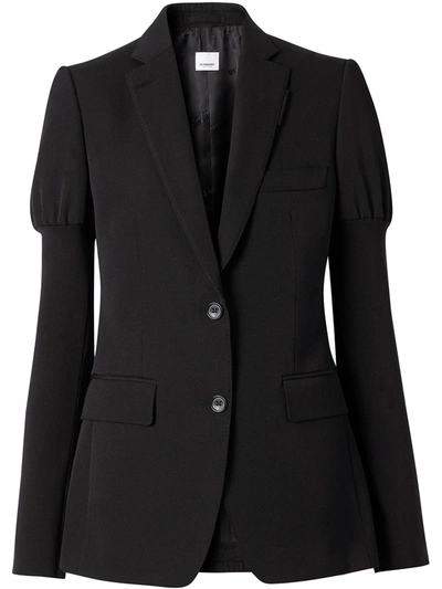 Burberry Panelled-sleeve Grain De Poudre Wool Blazer In Black