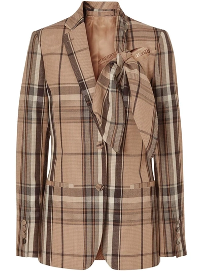 Burberry Knot Detail Check Wool Tailored Jacket In Brown