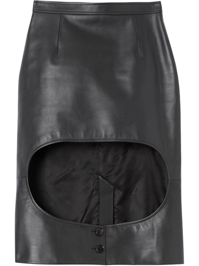 Burberry Leather Step-through Pencil Skirt In Black