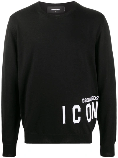Dsquared2 Icon Black Logo-intarsia Wool Jumper In Black And White