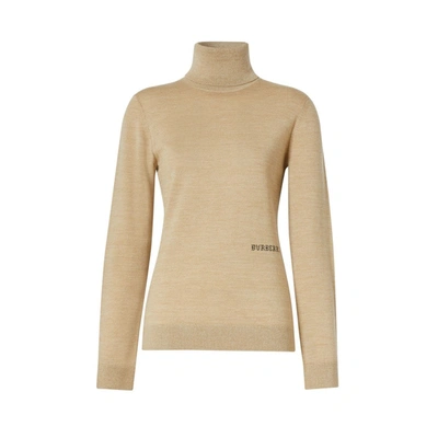 Burberry Two-tone Merino Wool Silk Roll-neck Sweater In Camel