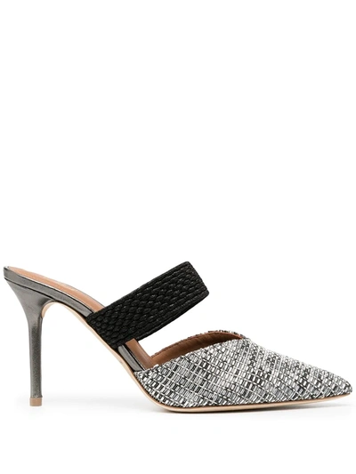 Malone Souliers Maisie 85 Gunmetal Leather And Lurex Mules In Grey