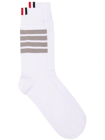 Thom Browne White 4 Bar Stripe Cotton Socks