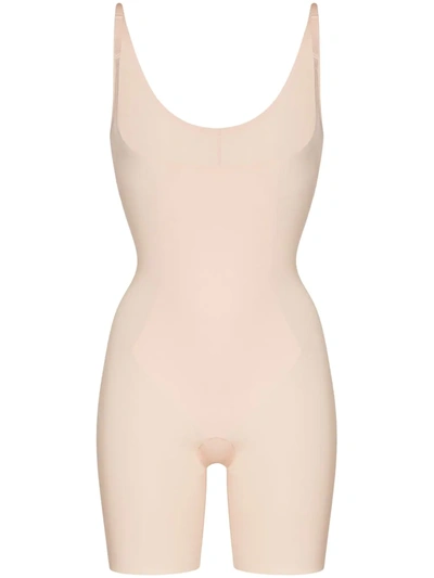 Spanx Neutral Thinstincts Open Bust Mid-thigh Bodysuit In Neutrals
