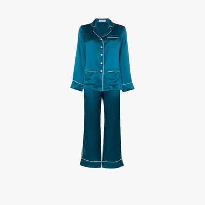 Olivia Von Halle Coco Silk Pyjama Set In Blue