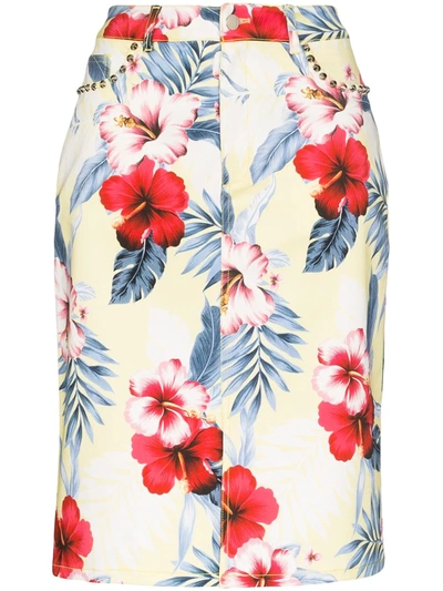 Les Rêveries Tropical Floral Print Pencil Skirt In Yellow
