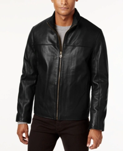 Cole Haan Standing Collar Smooth Lamb Leather Jacket In Black
