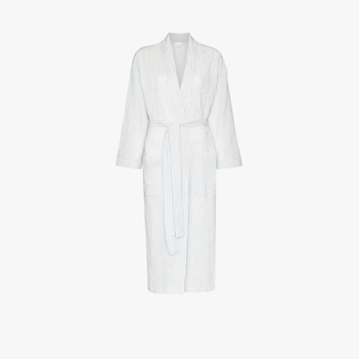 Pour Les Femmes Striped Japanese Organic Cotton Robe In White