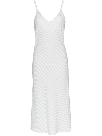 Pour Les Femmes Striped Japanese Organic Cotton Slip Dress In White