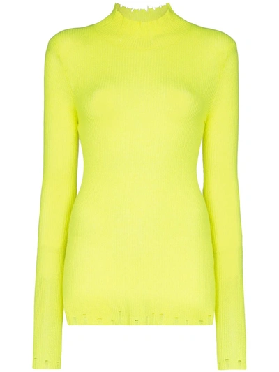 Les Rêveries Turtleneck Ribbed Cashmere Top In Yellow