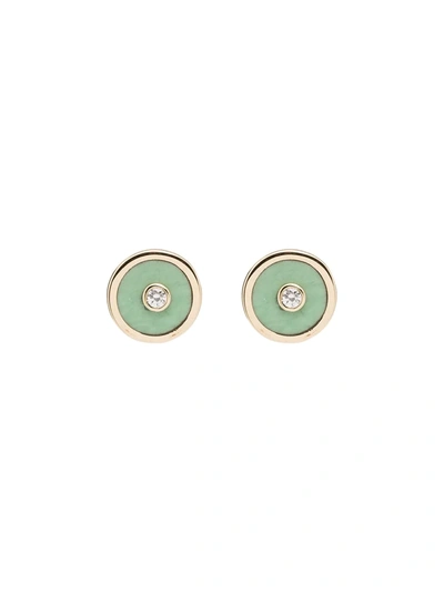 Retrouvai 14k Yellow Gold Mini Compass Diamond Earrings In Green