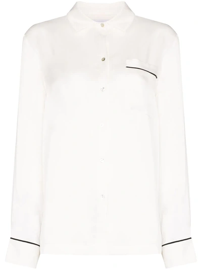 Asceno London Silk Pyjama Top In Weiss