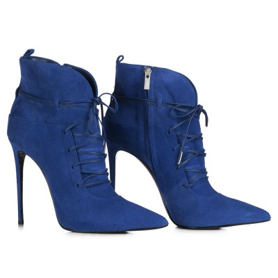 Le Silla Ankle Boot In Velour, Suede Calfskin In Ocean Colour In Oceano ...