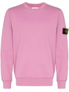 Stone Island Crew Neck Fleece Cotton Sweatshirt In Pink