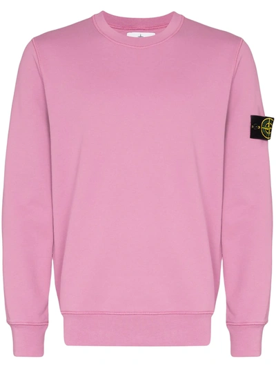 Stone Island Crew Neck Fleece Cotton Sweatshirt In Pink