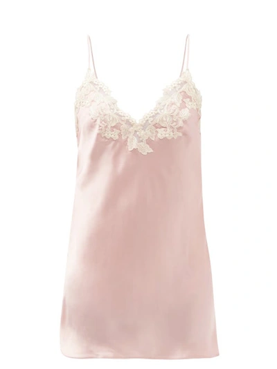 La Perla Maison Short Lace-trim Silk-blend Satin Nightdress In Pink