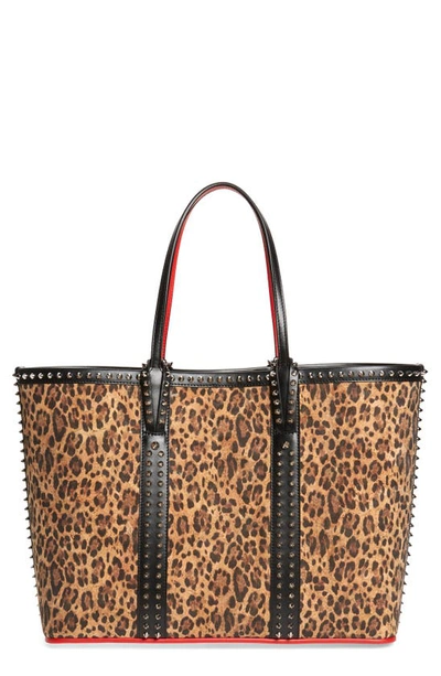 Christian Louboutin Brown Cabata Leopard Print Calf Hair Tote Bag In Brown/ Black