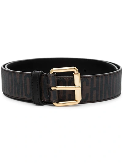 Moschino Black Logo Print Leather Belt