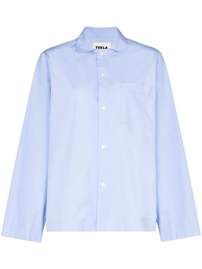 Tekla Organic Cotton Pyjama Shirt In Blau
